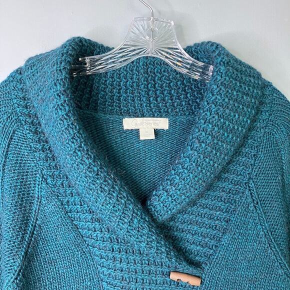 Gander Mountain Guide Series Teal Shawl Collar Alpaca Wool Blend Sweater Size M - Picture 10 of 12